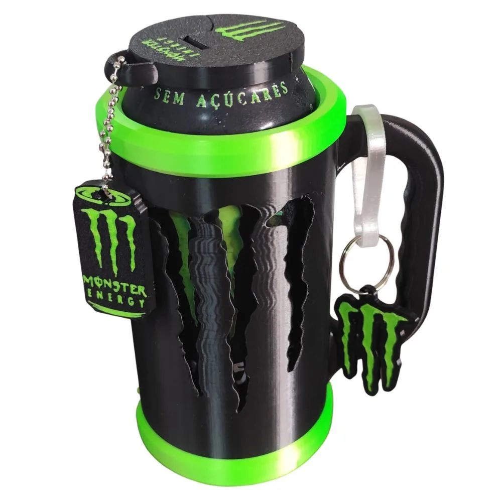 Kit Monster- Porta Lata 473ml c/ alça+tampa+abridor+chaveiro