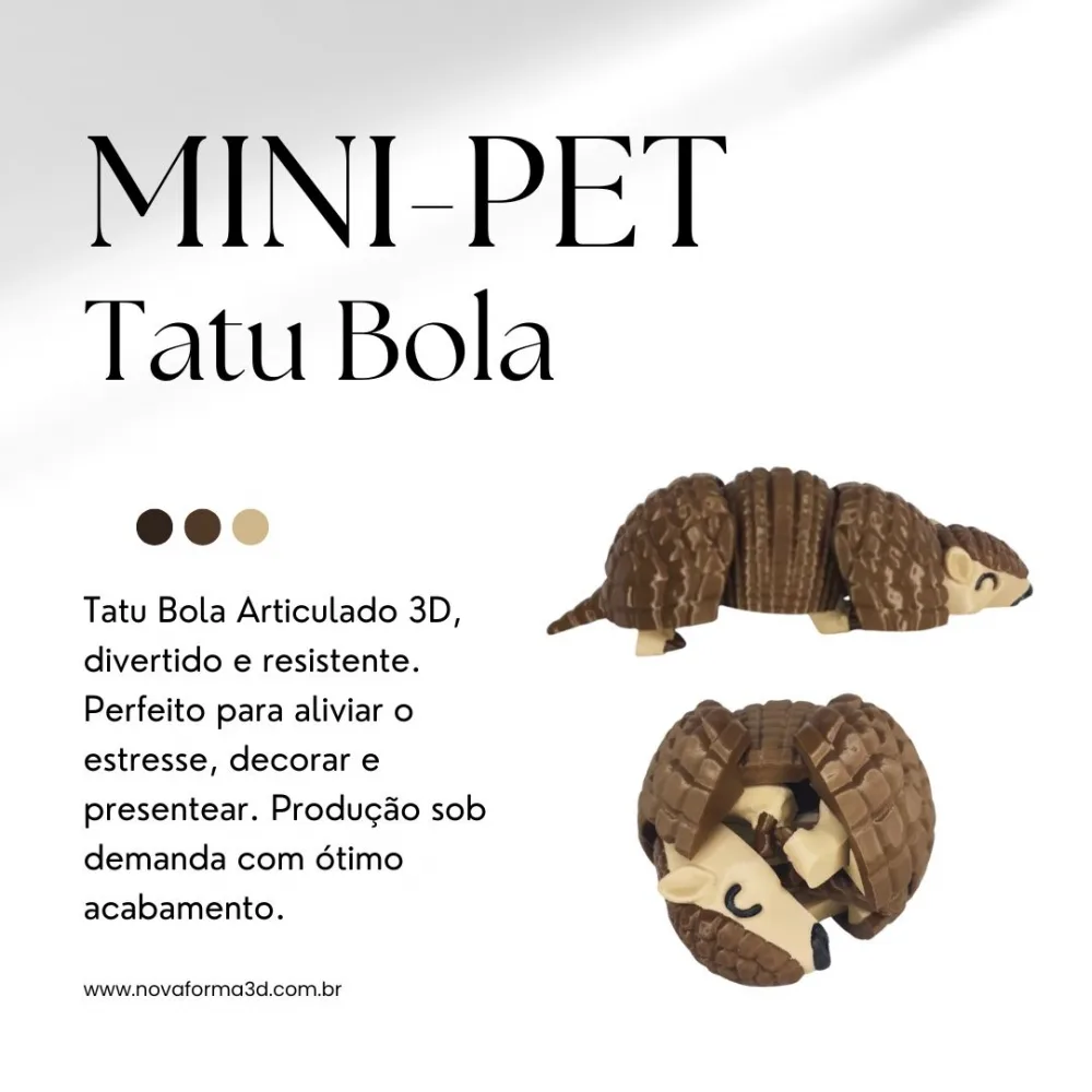 Tatu-Bola Articulado 3D Mini | 6,3 cm | Vira Bolinha